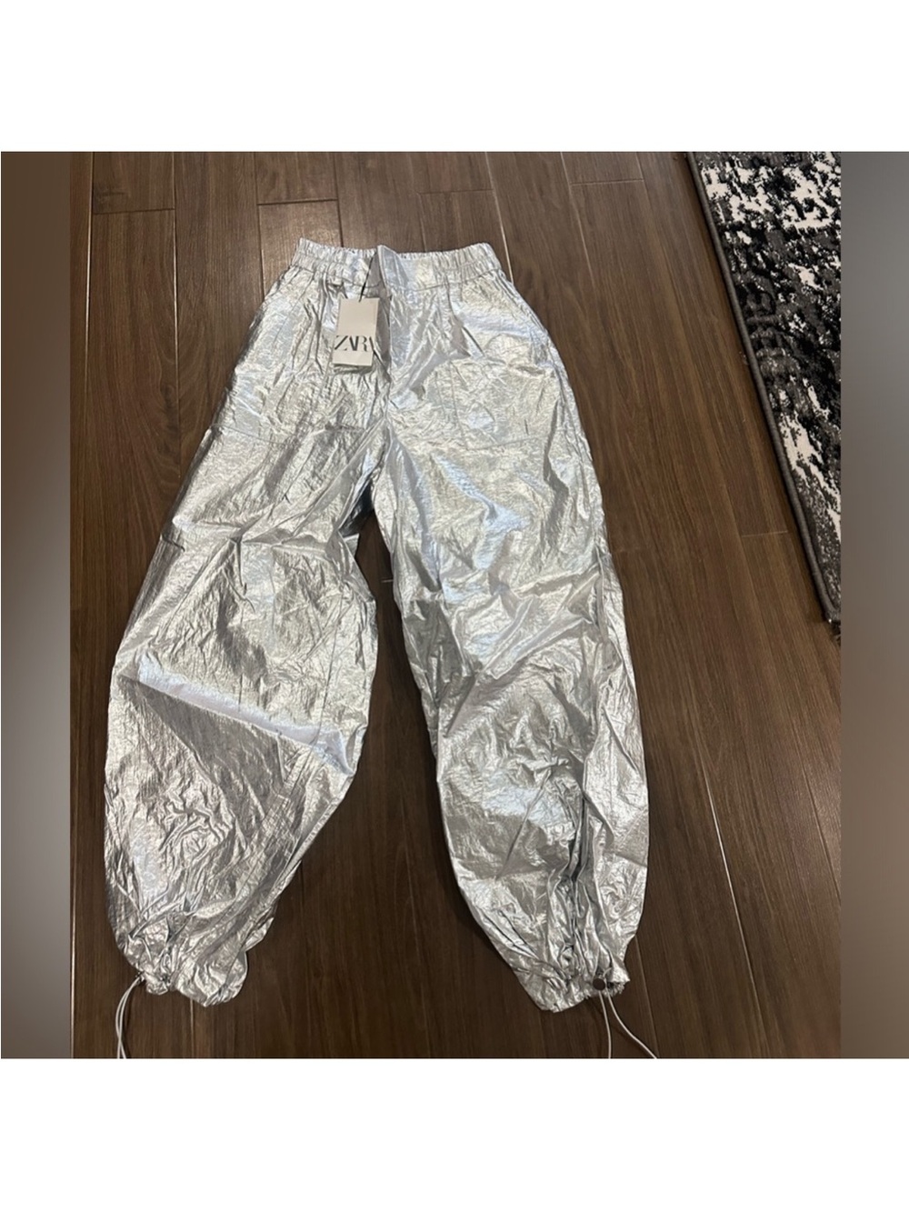 ZARA Silver Metallic Drawstring Joggers